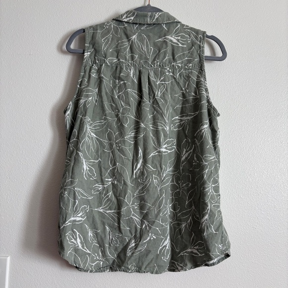 Ecothreads Women’s Button Up Blouse Sleeveless Linen Top size Large green floral - Picture 7 of 10